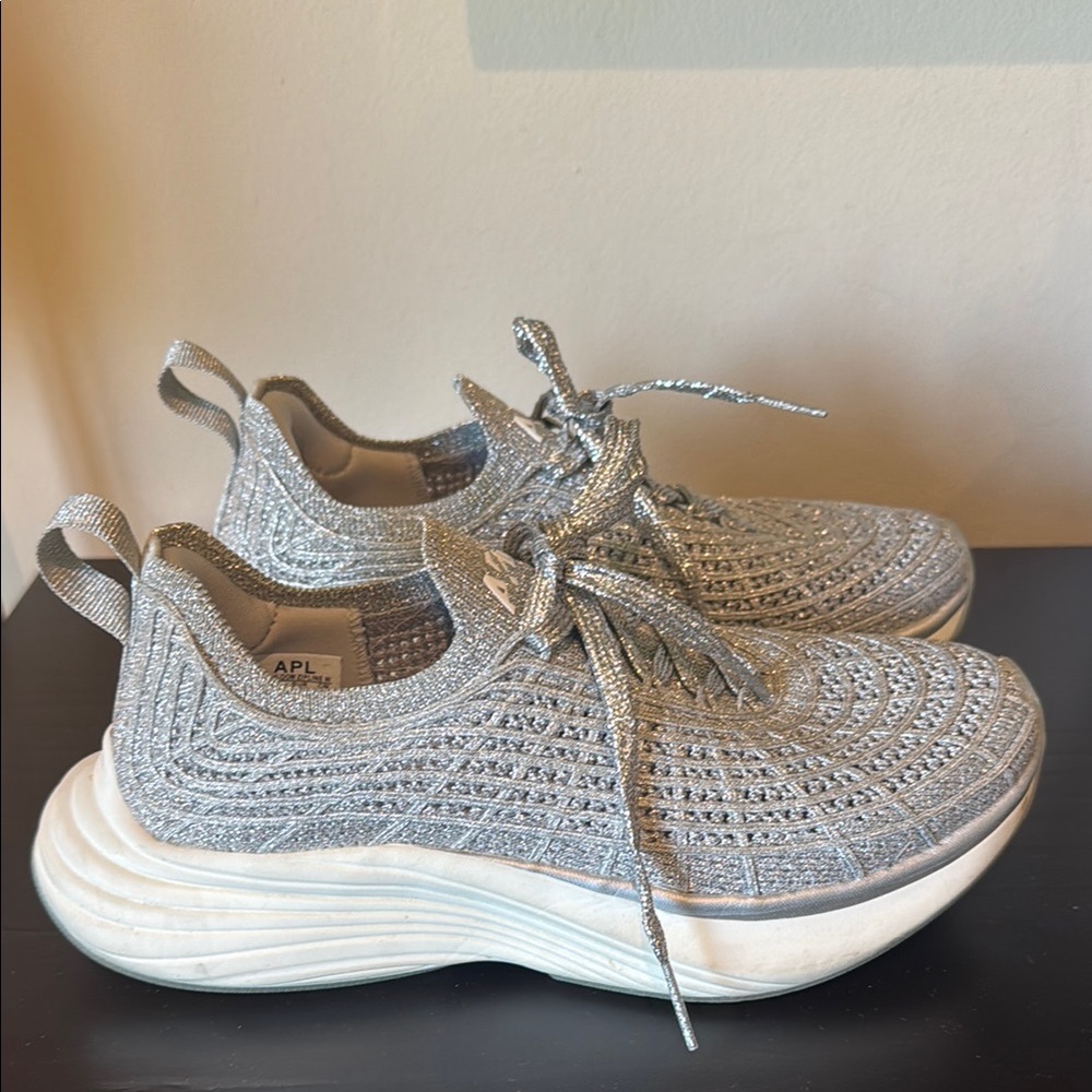 APL Metallic Silver Knit Sneakers